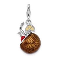 Amore La Vita Sterling Silver Rhodium-plated Polished 3-D Enameled Pina Colada Charm with Fancy Lobster Clasp view 3