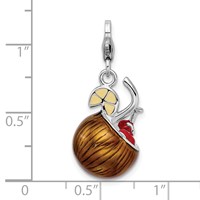 Amore La Vita Sterling Silver Rhodium-plated Polished 3-D Enameled Pina Colada Charm with Fancy Lobster Clasp view 4
