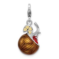 Amore La Vita Sterling Silver Rhodium-plated Polished 3-D Enameled Pina Colada Charm with Fancy Lobster Clasp view 1
