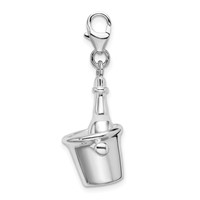 Amore La Vita Sterling Silver Rhodium-plated Polished 3-D Enameled Champagne Bottle in Ice Bucket Charm with Lobster view 2
