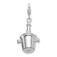 Amore La Vita Sterling Silver Rhodium-plated Polished 3-D Enameled Champagne Bottle in Ice Bucket Charm with Lobster view 3