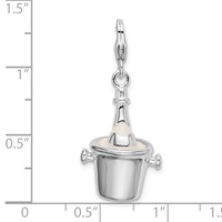 Amore La Vita Sterling Silver Rhodium-plated Polished 3-D Enameled Champagne Bottle in Ice Bucket Charm with Lobster view 4