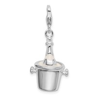 Amore La Vita Sterling Silver Rhodium-plated Polished 3-D Enameled Champagne Bottle in Ice Bucket Charm with Lobster view 1