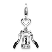 Amore La Vita Sterling Silver Rhodium-plated Polished 3-D Enameled Cork Screw Charm with Fancy Lobster Clasp view 3