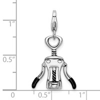 Amore La Vita Sterling Silver Rhodium-plated Polished 3-D Enameled Cork Screw Charm with Fancy Lobster Clasp view 4