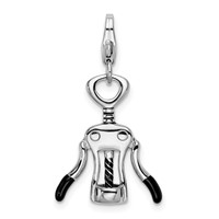 Amore La Vita Sterling Silver Rhodium-plated Polished 3-D Enameled Cork Screw Charm with Fancy Lobster Clasp view 1