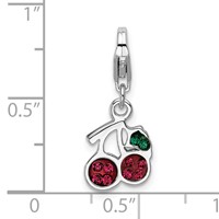 Sterling Silver Rhodium-plated Crystal Cherries W Lobster Clasp Charm view 4