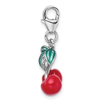 Amore La Vita Sterling Silver Rhodium-plated Polished 3-D Enameled Red Cherries Charm with Fancy Lobster Clasp view 2