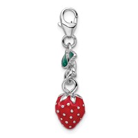 Amore La Vita Sterling Silver Rhodium-plated Polished 3-D Enameled Strawberry Charm with Fancy Lobster Clasp view 2