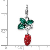 Amore La Vita Sterling Silver Rhodium-plated Polished 3-D Enameled Strawberry Charm with Fancy Lobster Clasp view 4