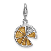 Amore La Vita Sterling Silver Rhodium-plated Polished 3-D Yellow Enameled Lemon Slice Charm with Fancy Lobster Clasp view 3