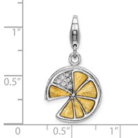 Amore La Vita Sterling Silver Rhodium-plated Polished 3-D Yellow Enameled Lemon Slice Charm with Fancy Lobster Clasp view 4