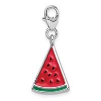 Amore La Vita Sterling Silver Rhodium-plated Polished 3-D Enameled Watermelon Wedge Charm with Fancy Lobster Clasp view 2
