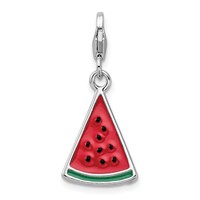 Amore La Vita Sterling Silver Rhodium-plated Polished 3-D Enameled Watermelon Wedge Charm with Fancy Lobster Clasp view 3