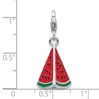 Amore La Vita Sterling Silver Rhodium-plated Polished 3-D Enameled Watermelon Wedge Charm with Fancy Lobster Clasp view 4