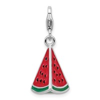Amore La Vita Sterling Silver Rhodium-plated Polished 3-D Enameled Watermelon Wedge Charm with Fancy Lobster Clasp view 1
