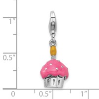 Amore La Vita Sterling Silver Rhodium-plated Polished 3-D Enameled Cupcake and Candle Charm with Fancy Lobster Clasp view 4