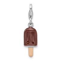 Amore La Vita Sterling Silver Rhodium-plated Polished 3-D Enameled Fudge Bar Charm with Fancy Lobster Clasp view 3