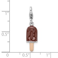Amore La Vita Sterling Silver Rhodium-plated Polished 3-D Enameled Fudge Bar Charm with Fancy Lobster Clasp view 4