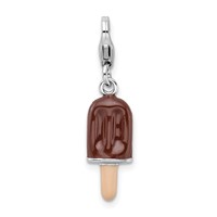 Amore La Vita Sterling Silver Rhodium-plated Polished 3-D Enameled Fudge Bar Charm with Fancy Lobster Clasp view 1
