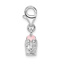 Amore La Vita Sterling Silver Rhodium-plated Polished 3-D Enameled Pink Snail Charm with Fancy Lobster Clasp view 2