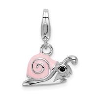 Amore La Vita Sterling Silver Rhodium-plated Polished 3-D Enameled Pink Snail Charm with Fancy Lobster Clasp view 3
