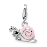 Amore La Vita Sterling Silver Rhodium-plated Polished 3-D Enameled Pink Snail Charm with Fancy Lobster Clasp view 1