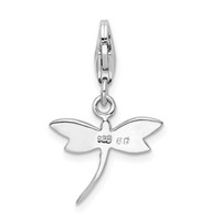 Amore La Vita Sterling Silver Rhodium-plated Polished Lilac Enameled CZ Dragonfly Charm with Fancy Lobster Clasp view 3