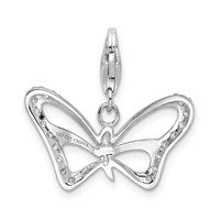 Amore La Vita Sterling Silver Rhodium-plated Polished CZ Polished Butterfly Charm with Fancy Lobster Clasp view 3