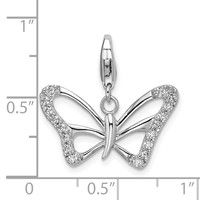 Amore La Vita Sterling Silver Rhodium-plated Polished CZ Polished Butterfly Charm with Fancy Lobster Clasp view 4