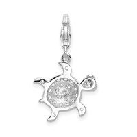 Amore La Vita Sterling Silver Rhodium-plated Polished CZ Sea Turtle Charm with Fancy Lobster Clasp view 3