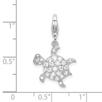 Amore La Vita Sterling Silver Rhodium-plated Polished CZ Sea Turtle Charm with Fancy Lobster Clasp view 4