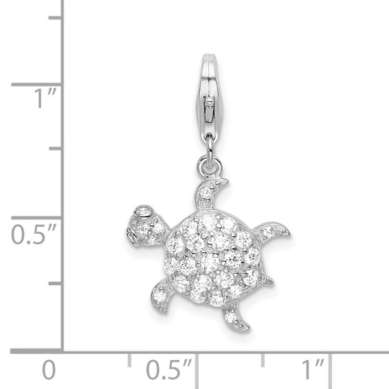 Amore La Vita Sterling Silver Rhodium-plated Polished CZ Sea Turtle Charm with Fancy Lobster Clasp