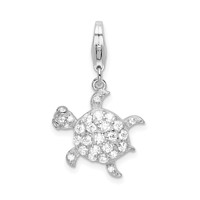 Amore La Vita Sterling Silver Rhodium-plated Polished CZ Sea Turtle Charm with Fancy Lobster Clasp view 1