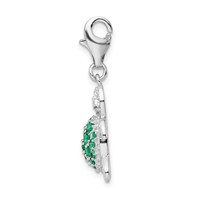 Amore La Vita Sterling Silver Rhodium-plated Polished Green and Clear CZ Turtle Charm with Fancy Lobster Clasp view 2