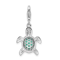 Amore La Vita Sterling Silver Rhodium-plated Polished Green and Clear CZ Turtle Charm with Fancy Lobster Clasp view 3