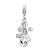 Amore La Vita Sterling Silver Rhodium-plated Polished CZ Lizard Charm with Fancy Lobster Clasp view 3