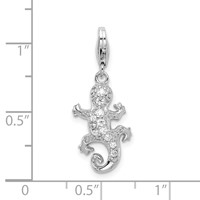 Amore La Vita Sterling Silver Rhodium-plated Polished CZ Lizard Charm with Fancy Lobster Clasp view 4