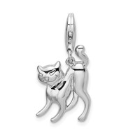 Amore La Vita Sterling Silver Rhodium-plated Polished Scary Cat Charm with Fancy Lobster Clasp view 1