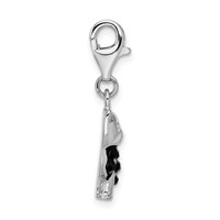 Amore La Vita Sterling Silver Rhodium-plated Polished Enameled Swarovski Crystal Black Cat Charm with Fancy Lobster Clasp view 2
