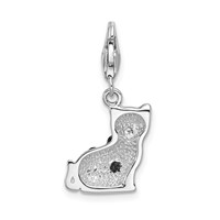 Amore La Vita Sterling Silver Rhodium-plated Polished Enameled Swarovski Crystal Black Cat Charm with Fancy Lobster Clasp view 3