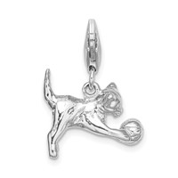 Amore La Vita Sterling Silver Rhodium-plated Polished 3-D Polished Kitten and Ball Charm with Fancy Lobster Clasp view 3