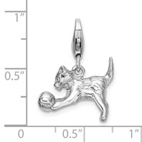 Amore La Vita Sterling Silver Rhodium-plated Polished 3-D Polished Kitten and Ball Charm with Fancy Lobster Clasp view 4