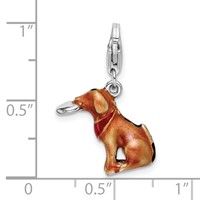 Amore La Vita Sterling Silver Rhodium-plated Polished 3-D Enameled Light Brown Dog and Frisbee Charm with Fancy Lobster Clasp view 4