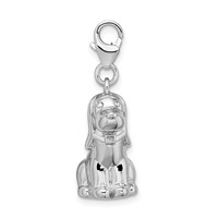 Amore La Vita Sterling Silver Rhodium-plated Polished 3-D Enameled Dog Charm with Fancy Lobster Clasp view 2