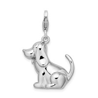 Amore La Vita Sterling Silver Rhodium-plated Polished 3-D Enameled Dog Charm with Fancy Lobster Clasp view 3