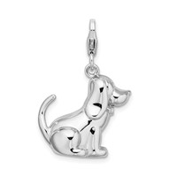 Amore La Vita Sterling Silver Rhodium-plated Polished 3-D Enameled Dog Charm with Fancy Lobster Clasp view 1