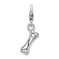 Amore La Vita Sterling Silver Rhodium-plated Polished Dog Bone Charm with Fancy Lobster Clasp view 1