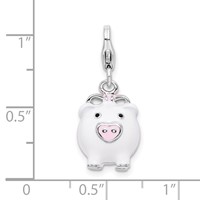 Amore La Vita Sterling Silver Rhodium-plated Polished 3-D Enameled Pig Charm with Fancy Lobster Clasp view 4