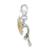 Amore La Vita Sterling Silver Rhodium-plated Polished 3-D Enameled Sunflower Charm with Fancy Lobster Clasp view 2